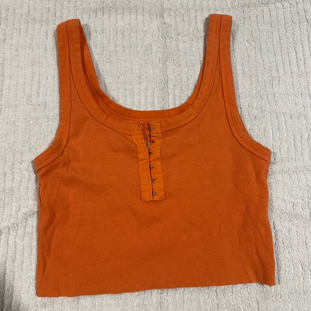 aerie Orange Ribbed Hook-Front Cropped Tank